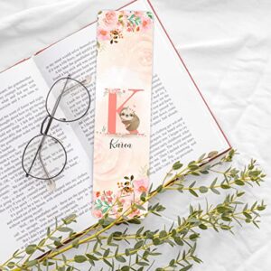 Personalized Bookmark Custom Sloth Lover Monogram Initial Bookmarks with Name Customized Metal Markers Ruler Ornament Gifts for Women Men Book Lovers Readers On Birthday Christmas