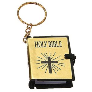 zhenleisier Mini Religious Christian Holy Bible Book Hanging Pendant Keychain Keyring Holder - Golden