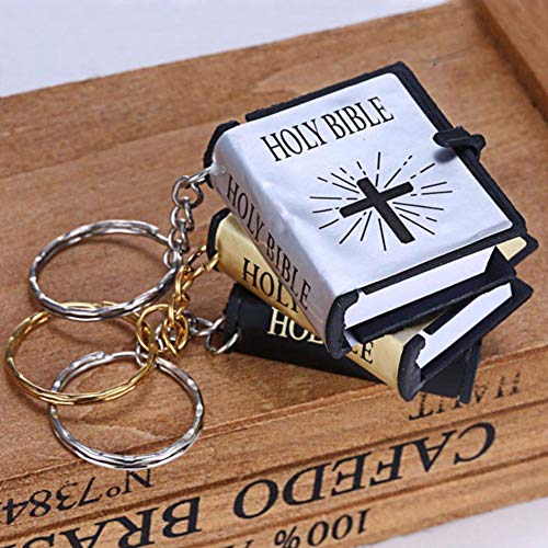 zhenleisier Mini Religious Christian Holy Bible Book Hanging Pendant Keychain Keyring Holder - Golden