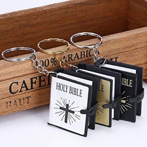 zhenleisier Mini Religious Christian Holy Bible Book Hanging Pendant Keychain Keyring Holder - Golden