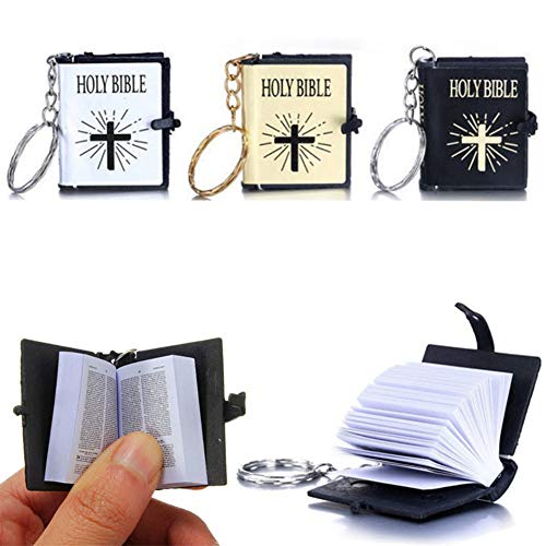 zhenleisier Mini Religious Christian Holy Bible Book Hanging Pendant Keychain Keyring Holder - Golden