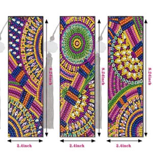 Datura Flower Diamond Painting Bookmark - pigpigboss 3 Pieces Bookmark with Diamond Leather Tassel Bookmark Diamond Dots Arts Crafts Kit for Adult Student Graduation Gift (21 x 6 cm)