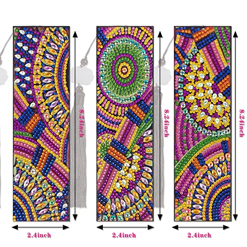 Datura Flower Diamond Painting Bookmark - pigpigboss 3 Pieces Bookmark with Diamond Leather Tassel Bookmark Diamond Dots Arts Crafts Kit for Adult Student Graduation Gift (21 x 6 cm)