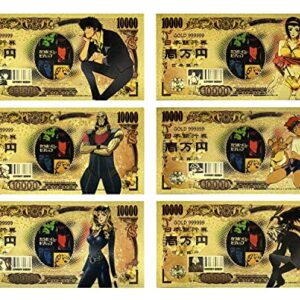 YJacuing Anime Cowboy Bebop Gold Coated Banknote, Limited Edition Collectible Bill Bookmark (6 PCS Collection)