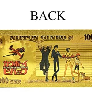 YJacuing Anime Cowboy Bebop Gold Coated Banknote, Limited Edition Collectible Bill Bookmark (6 PCS Collection)