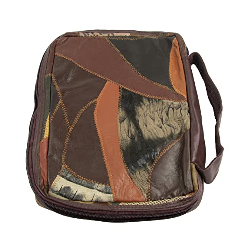 Zip Around Brown Leather Patchwork Bible Cover Carry Case with Handle