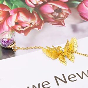 Penta Angel Metal Leaf Bookmark with 3D Butterfly Pendant Birthday Garduation Christmas Appreciation Gift Set for Teachers Students Book Lovers Readers (Gold, Purple White Flower)