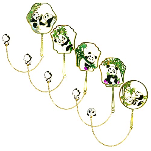 5 Pack Bookmarks Metal Cute Panda Hollow Bookmark with Tassel Gift Set for Teens Children Students Kids Book Lovers