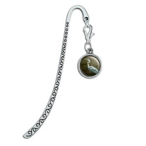 great blue heron metal bookmark page marker with charm
