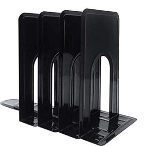 frontoper 2 pairs /4 pieces metal bookends, sturdy and nonskid, heavy duty metal book ends supports for books, dvds, magazines, great for office, home, school, dorm, black, 8.2 x 5.2 x 6.5 inch