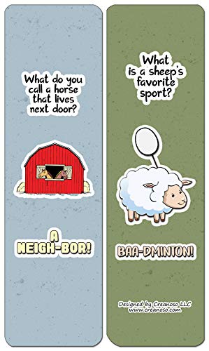 Creanoso Farm Jokes Bookmarks (60-Pack) - Premium Quality Gift Ideas for Children, Teens, & Adults for All Occasions - Stocking Stuffers Party Favor & Giveaways