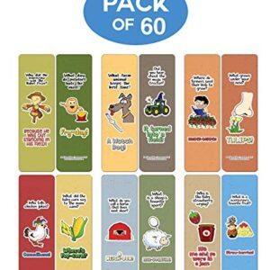 Creanoso Farm Jokes Bookmarks (60-Pack) - Premium Quality Gift Ideas for Children, Teens, & Adults for All Occasions - Stocking Stuffers Party Favor & Giveaways