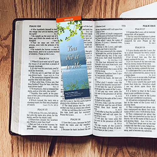 Christian Bookmark with Bible Verse, Pack of 25, Mission Themed, You Did It To Me, Matthew 25:40