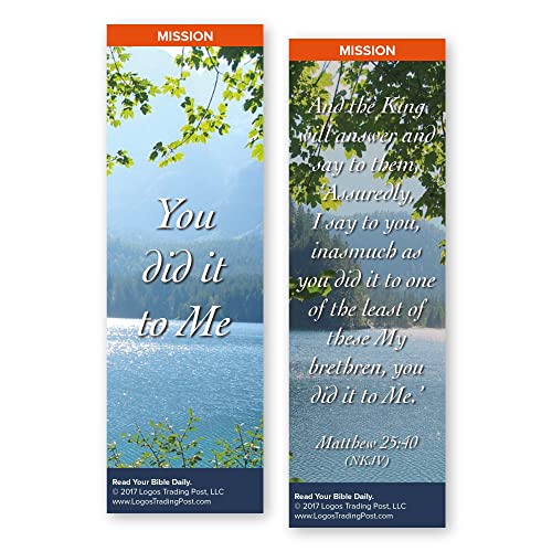 Christian Bookmark with Bible Verse, Pack of 25, Mission Themed, You Did It To Me, Matthew 25:40