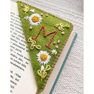 personalized hand embroidered corner bookmark, letters felt triangle cute flower embroidered corner bookmark embroidery book marker clip for reading lovers meaningful gift (m, summer)