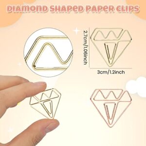 ZELARO 20 Pieces Cute Paper Clips, Small Diamond Shaped Paperclips Metal Bookmarks Clips for School Office Supplies, Wedding Invitation Decor (Gold)