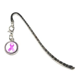 breast cancer pink ribbon metal bookmark page marker with charm