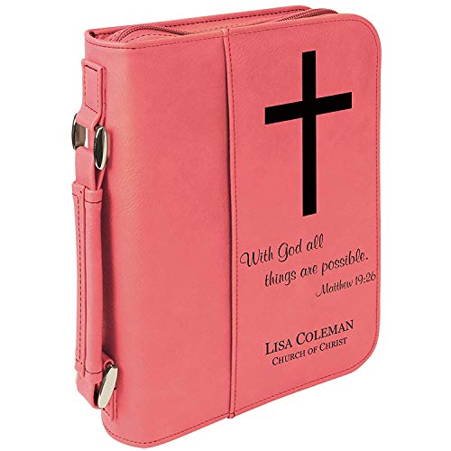 Custom Bible Cover | with God All Things are Possible |Personalized Bible Cover (Pink)