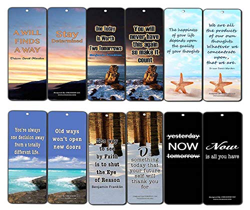 Creanoso Inspirational Quotes Bookmarks Cards (60-Pack) - Wisdom Sayings - Encouragement Stocking Stuffers Gifts for Men Women Adults Teens Kids Entrepreneur Seminar Bookmarker Pack