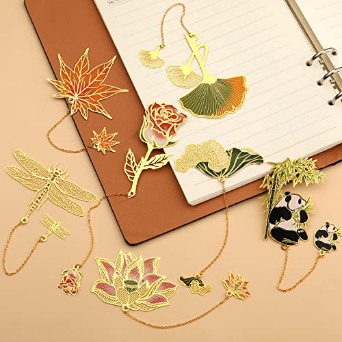 7pcs Metal Bookmarks, Gold Metal Bookmarks Colorful Hollow Leaf Bookmark and Animal Bookmark for Book Lovers, Writers, Readers, Teens, Adults