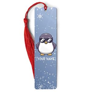 personalized bookmark, customized adorable penguin bookmarks with name, metal markers ruler ornament, gifts for book lovers, penguin lover, readers, women men on birthday christmas
