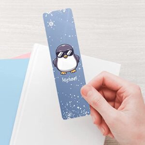 Personalized Bookmark, Customized Adorable Penguin Bookmarks with Name, Metal Markers Ruler Ornament, Gifts for Book Lovers, Penguin Lover, Readers, Women Men On Birthday Christmas