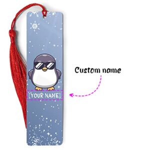 Personalized Bookmark, Customized Adorable Penguin Bookmarks with Name, Metal Markers Ruler Ornament, Gifts for Book Lovers, Penguin Lover, Readers, Women Men On Birthday Christmas