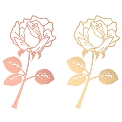 2 Pcs Metal Hollow Rose Bookmark Elegant Book Marks DIY Art Craft Gifts for Home Office School (Gold, Rose Gold)