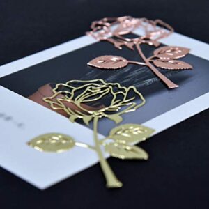 2 Pcs Metal Hollow Rose Bookmark Elegant Book Marks DIY Art Craft Gifts for Home Office School (Gold, Rose Gold)