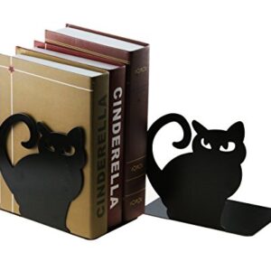 Cute Vivid Lovely Persian Cat Book Organizer Metal Bookends for Kids School Library Desk Study Home Office Decoration Gift (Black)