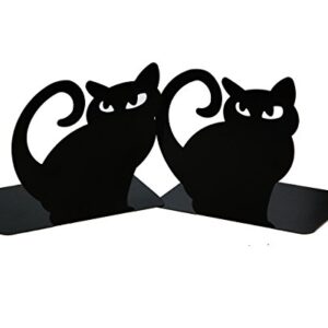 Cute Vivid Lovely Persian Cat Book Organizer Metal Bookends for Kids School Library Desk Study Home Office Decoration Gift (Black)