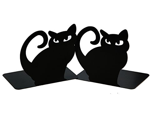 Cute Vivid Lovely Persian Cat Book Organizer Metal Bookends for Kids School Library Desk Study Home Office Decoration Gift (Black)