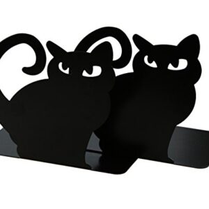 Cute Vivid Lovely Persian Cat Book Organizer Metal Bookends for Kids School Library Desk Study Home Office Decoration Gift (Black)