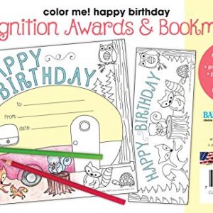 BARKER CREEK Recognition Awards and Bookmarks, Color Me Happy Birthday, 30 Double-Sided Awards and 30 Double-Sided Bookmarks, Awards are 6-3/8" x 5-1/2", Bookmarks are 2-1/8" x 5-1/2" (427)