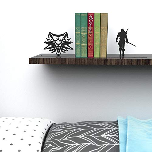 Witcher and Wolf, Bookends for Shelves, Book Ends for Office, Modern Bookends for Desk and Bookshelves, Metal bookends, Heavy Duty Metal Black Bookend Support, Creative Book Ends.