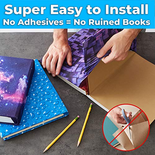 Easy Apply, Reusable Book Covers 4 Pk. Best Jumbo 9x11 Textbook Jackets for Back to School. Stretchable to Fit Most Large Hardcover Books. Perfect Fun, Washable Designs for Girls, Boys, Kids and Teens