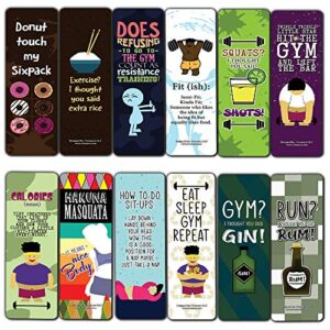 creanoso funny workout quotes bookmarks cards (12-pack) – unique teacher stocking stuffers gifts for boys, girls, kids, teens, students – book reading clippers