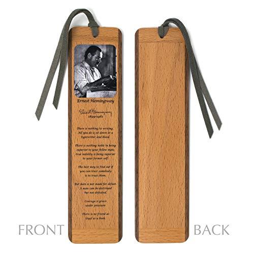Wooden Bookmark Ernest Hemingway Author with Quotes - Made in USA