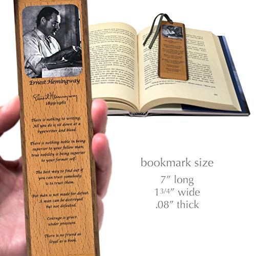 Wooden Bookmark Ernest Hemingway Author with Quotes - Made in USA