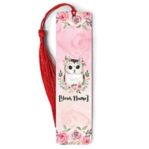 personalized bookmark, custom adorable owl, flower text, design your own floral metal ruler ornament markers, gifts for book lovers, owl lover, girls women on birthday christmas, multicolored