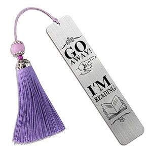 dyjybmy go away i’m reading, metal bookmark, engraved bookmark, teacher gift, book club gifts, gift for women men book lover friends librarian