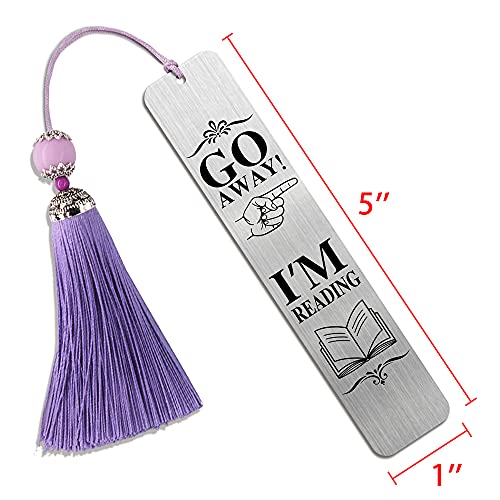 DYJYBMY Go Away I'm Reading, Metal Bookmark, Engraved Bookmark, Teacher Gift, Book Club Gifts, Gift for Women Men Book Lover Friends Librarian