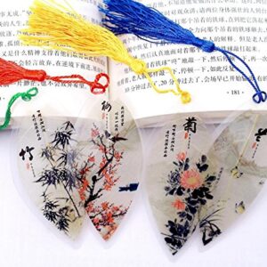 Fascola Chinese Style Leaf Bookmarks 4 Pcs, Mini Creative Book Mark,Plum Flower(mei),Orchid (LAN),Bamboo(zhu),Chrysanthemum (ju) Bookmark Creative Gift