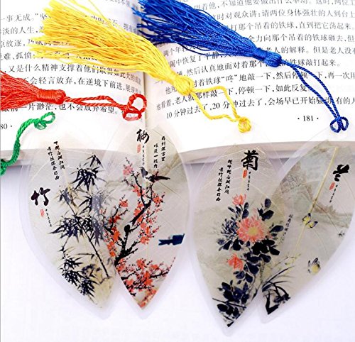 Fascola Chinese Style Leaf Bookmarks 4 Pcs, Mini Creative Book Mark,Plum Flower(mei),Orchid (LAN),Bamboo(zhu),Chrysanthemum (ju) Bookmark Creative Gift