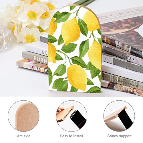 NFGSE Book Ends, Yellow Lemon Leaf 2 Pcs 5 X 3 Inch Modern Home Decorative Bookends for Shelves, Fashion Design Wood Book Stopper for Heavy Books Office School Home Kitchen