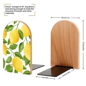 NFGSE Book Ends, Yellow Lemon Leaf 2 Pcs 5 X 3 Inch Modern Home Decorative Bookends for Shelves, Fashion Design Wood Book Stopper for Heavy Books Office School Home Kitchen