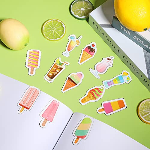 24 Pcs Magnetic Bookmarks Cute Bookmarks for Kids Summer Bookmarks Ice Cream and Cold Drink Theme Double Magnet Page Markers Bookmarks for Women Girls Students Teacher End of Year Student Gifts