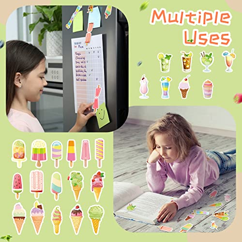 24 Pcs Magnetic Bookmarks Cute Bookmarks for Kids Summer Bookmarks Ice Cream and Cold Drink Theme Double Magnet Page Markers Bookmarks for Women Girls Students Teacher End of Year Student Gifts