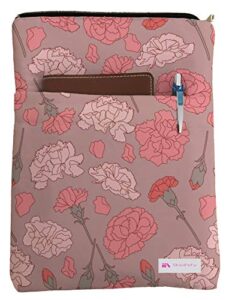 carnation book sleeve – book cover for hardcover and paperback – book lover gift – notebooks and pens not included