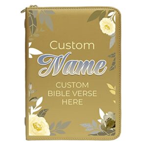 10×7 inch personalized bible cover – create your own design, custom bible cover and carrying case with handle – leatherette book covers and bible case for women – gold (design 2)